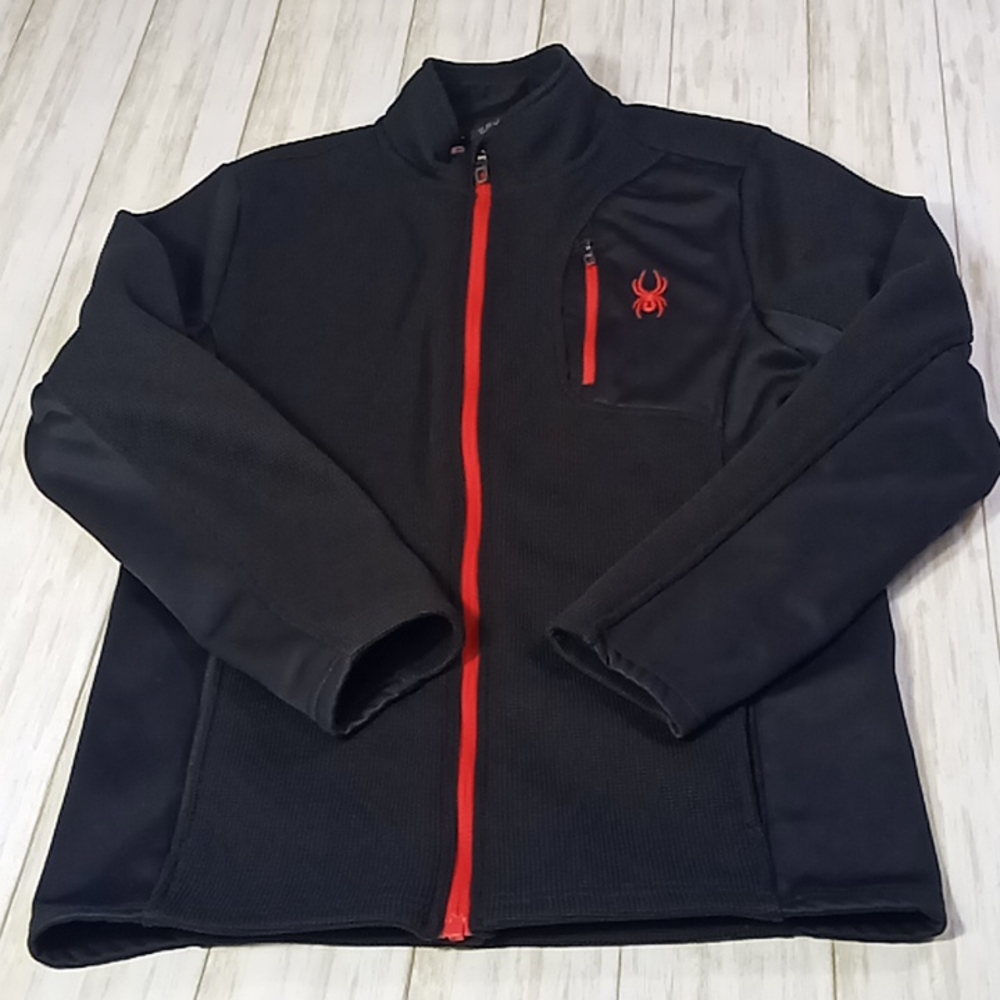 Spyder Fleece Lined Zip Up Jacket Size Youth XL (18-20) Black/ Red - Picture 5 of 15